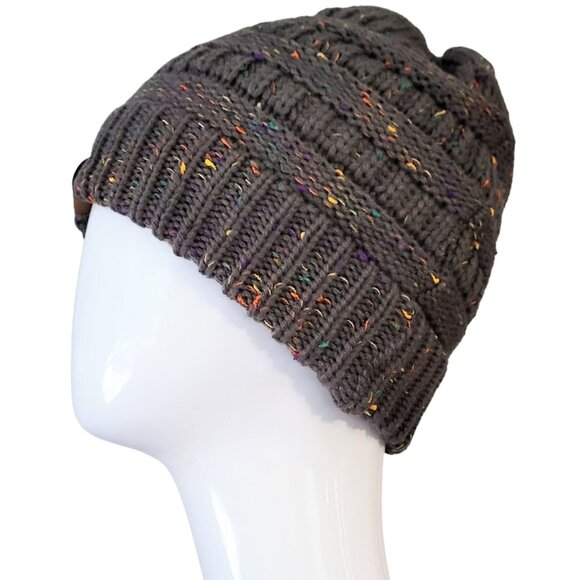 C.C Exclusives Soft Stretch Cable Knit Messy Bun Ponytail Beanie Hat Women's OS - Picture 5 of 7